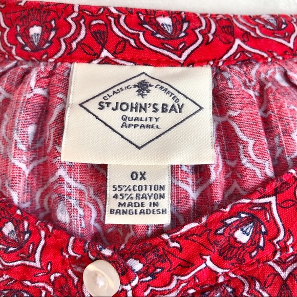 St. John's Bay Red Print Collarless Button Down Shirt 0X - Picture 4 of 12